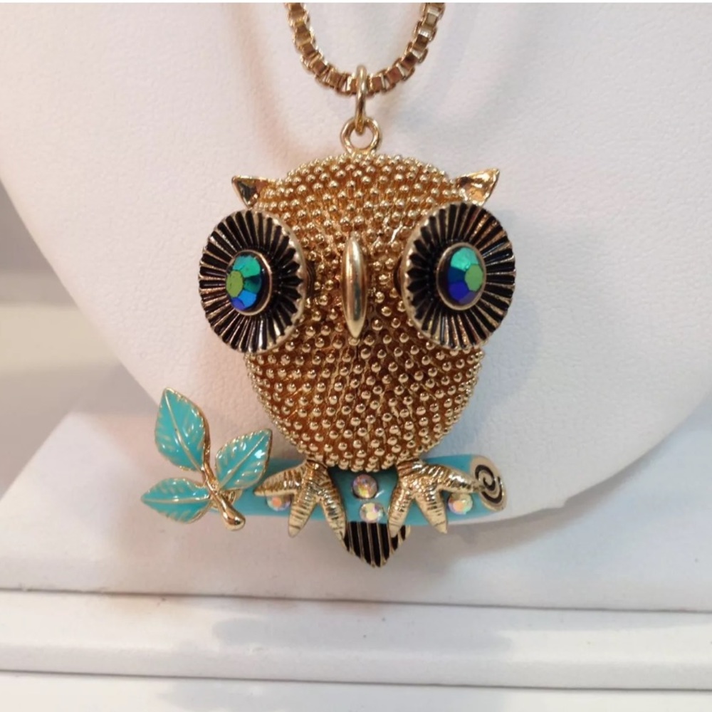 Betsey Johnson 3-D Owl Pendant Long Necklace